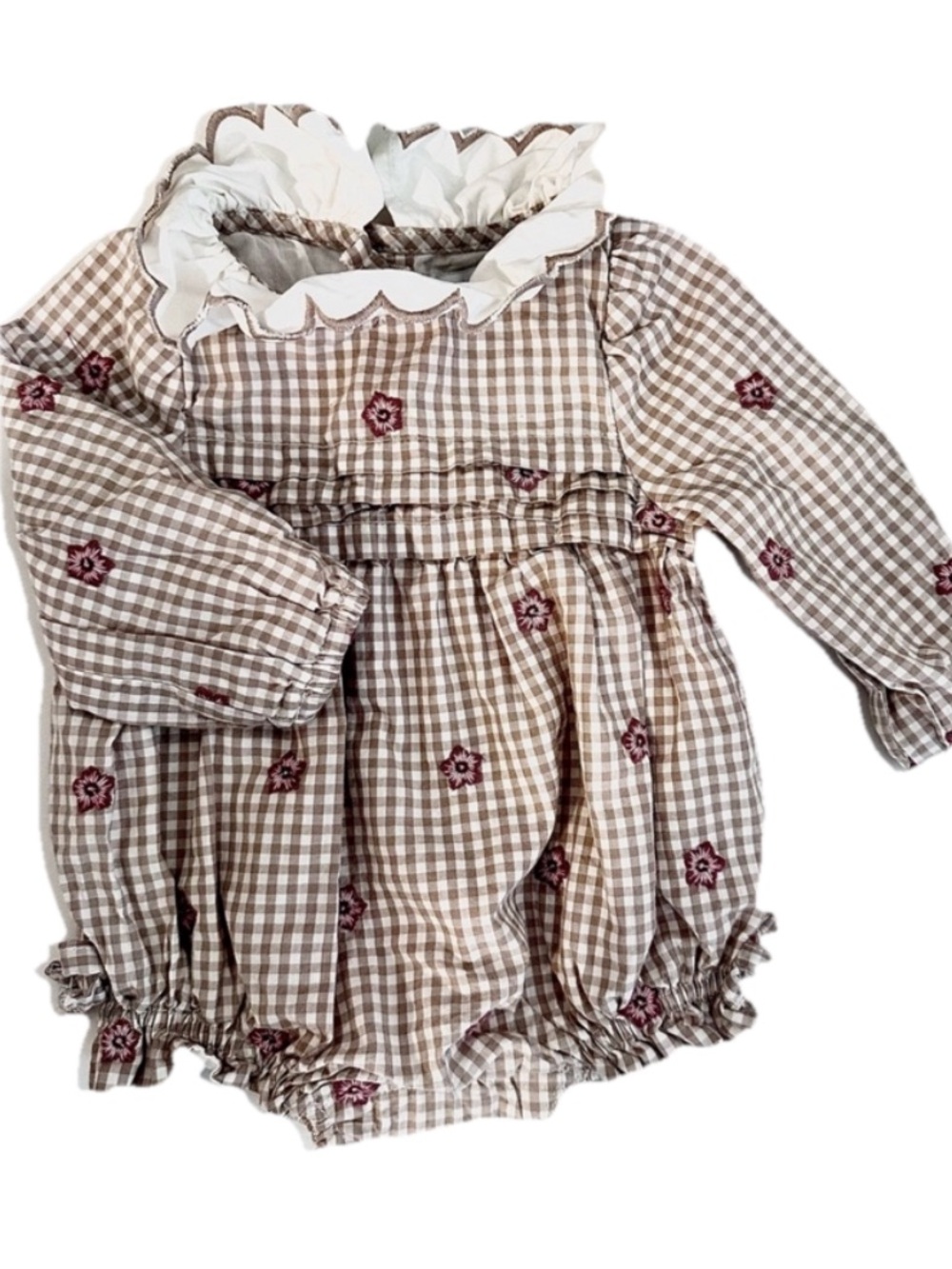 cupcakes & cashmere Brown Gingham Floral Bubble One-Piece
